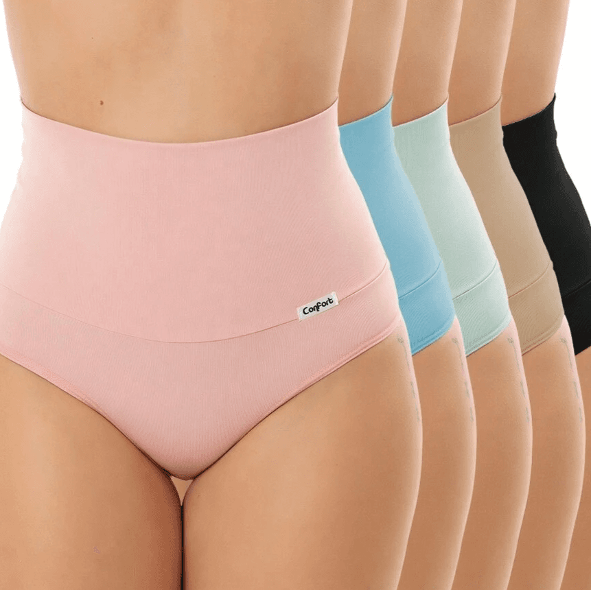 kit 5 Calcinhas Cós Alto 15CM Confortável Pós Parto Ajuste Perfeito Feminina